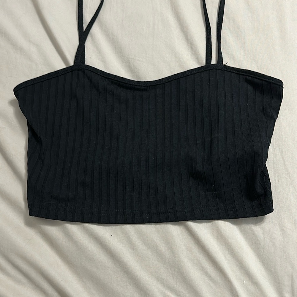 SHEIN Black Ribbed Sleeveless Camisole Crop Top